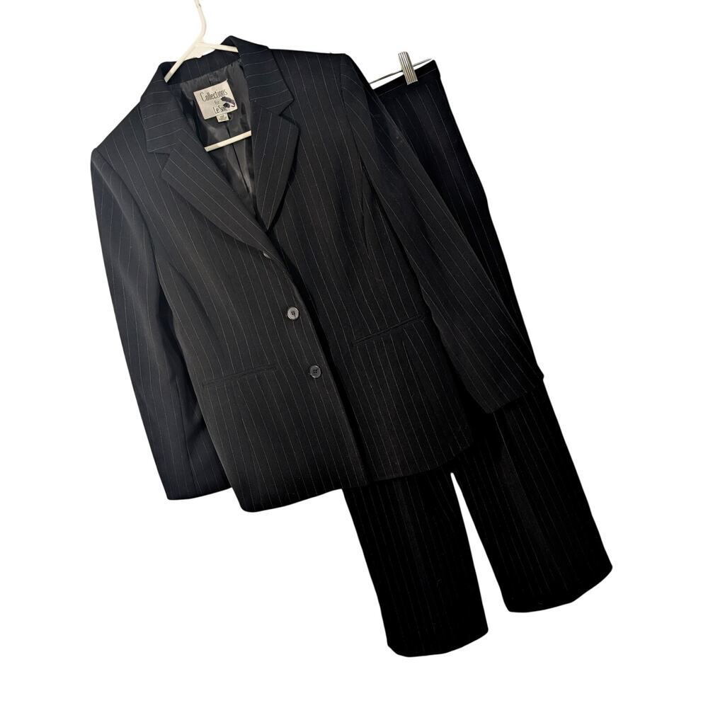 COLLECTIONS FOR LE SUIT! BLACK W/WHITE PINSTRIPE 2 PC JACKET, PANTS SUIT! SZ 10P - Picture 12 of 12